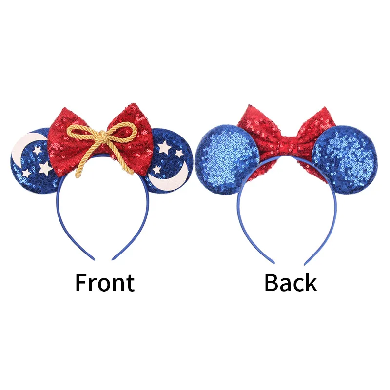 Fashion Mickey Minnie Ears Headband Star Moon Mouse Party Leopard Hairband Kids Sequin Bow Female Hair Accessories