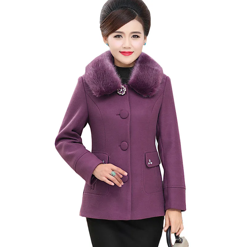 

Women Woolen Coat New Middle-aged Mother Autumn Winter Thick Warm Wool Jacket Femme Fashion Overcoat Mom Winter Coat Mom Jacket