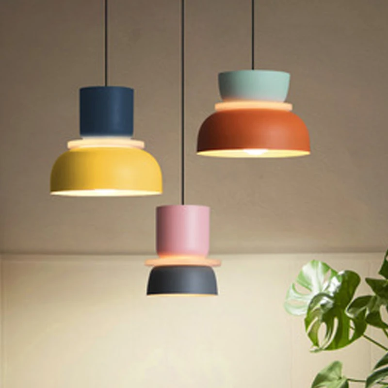 

Modern simple macaron Led pendant light lamp living room metal colorful Hanglamp for kitchen home decor lighting fixtures