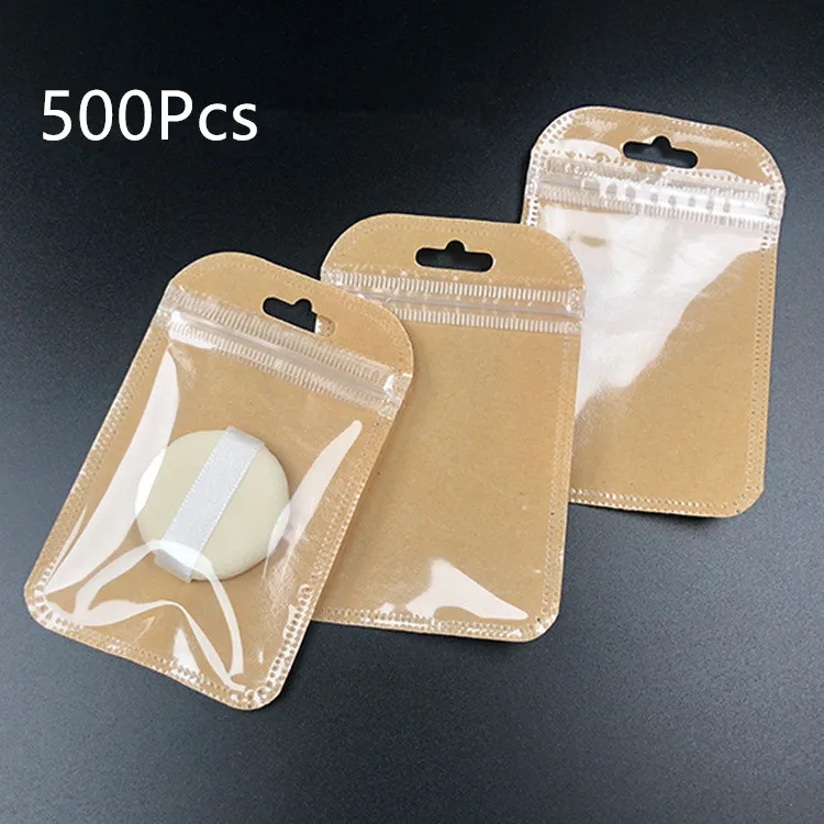 

500pcs 7*11cm Small kraft paper ziplock bag Jewelry Zip Zipped Lock Reclosable Poly Bags clear Mini Thick Pouch