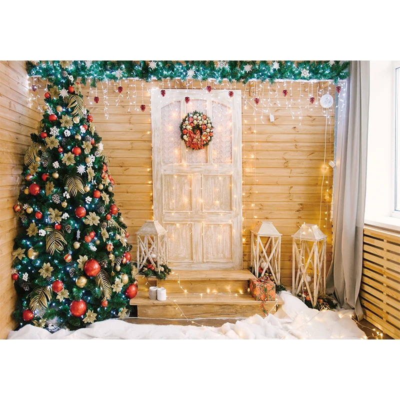 Funnytree Christmas Background New Year Fireplace Gift Tree Backdrop Winter Decor Photography Baby Light Photo Studio Photophone