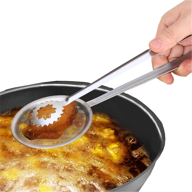 LMETJMA New Food Tong Clip Stainless Steel Cooking Frying Oi