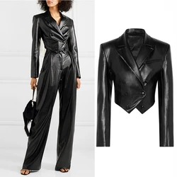 New black double breasted pu leather jackets Women soft glossy shiny Leather Jacket Punk Rock Cropped Jackets F2366 dropship