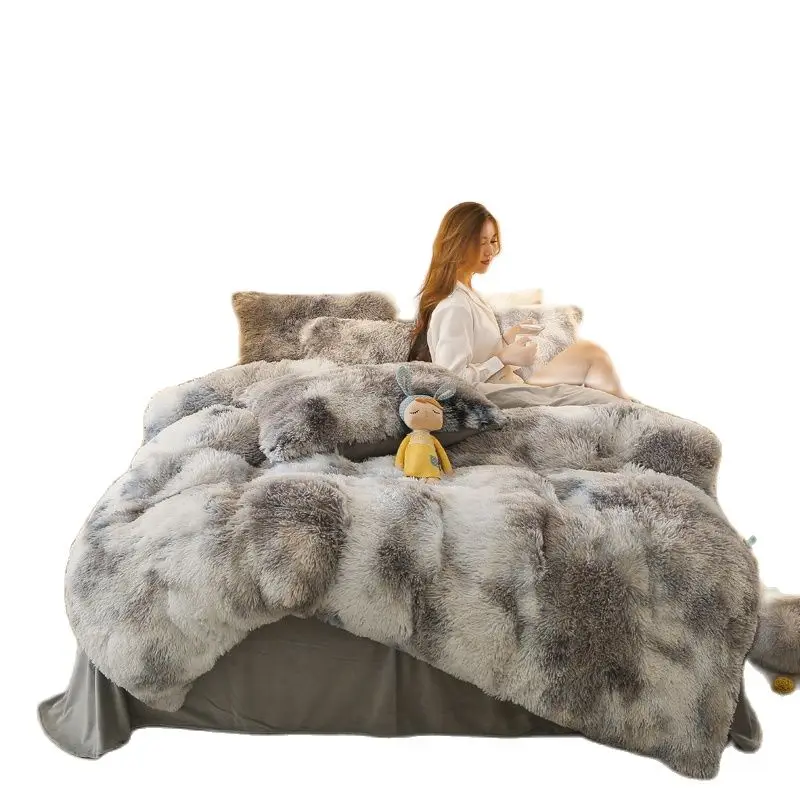 

Long Mink Hair Duvet Cover Set Warm Bedding Linen Queen Fannel Fleece Heart Cushion Pillowcase Drop Shipping 1/3/4pcs US EU Size