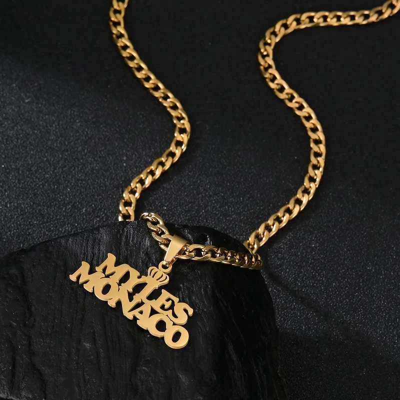 Custom Name Necklace Stainless Steel Trendy Nameplate Crown Personalized Pendant For Boy Girl Birthday Party Gift Accessories view 3