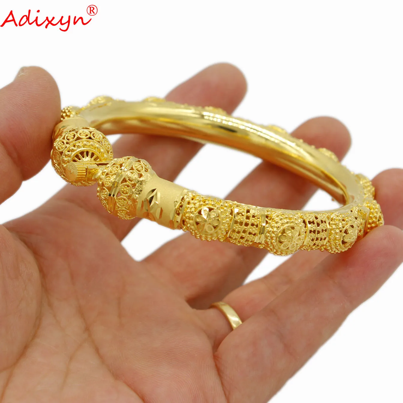 

Adixyn New India women's hand bracelets 24k Gold Color/Copper Fashion Jewelry Can Open Wide 10mm Wedding Gifts N09273