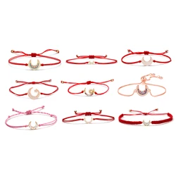Cubic Zirconia Stones Brass Cute Crescent Moon Charm Bracelet Women Lead By Intuition Star Red String CZ Handmade Jewelry Gift
