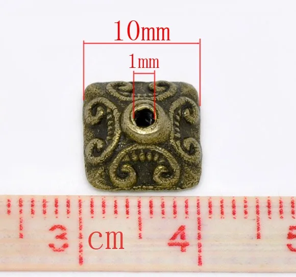 DoreenBeads Handmade Beads Caps Square Antique Bronze Color DIY Making Jewelry FIndings (Fits 9mm-14mm Beads) 10mm x 10mm,50PCs