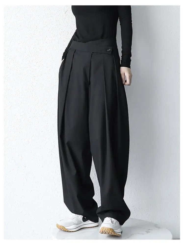 

Ladies Wide Leg Suit Pants Spring And Autumn New Black Design Sense Of Leisure High Waist Loose Large Pants