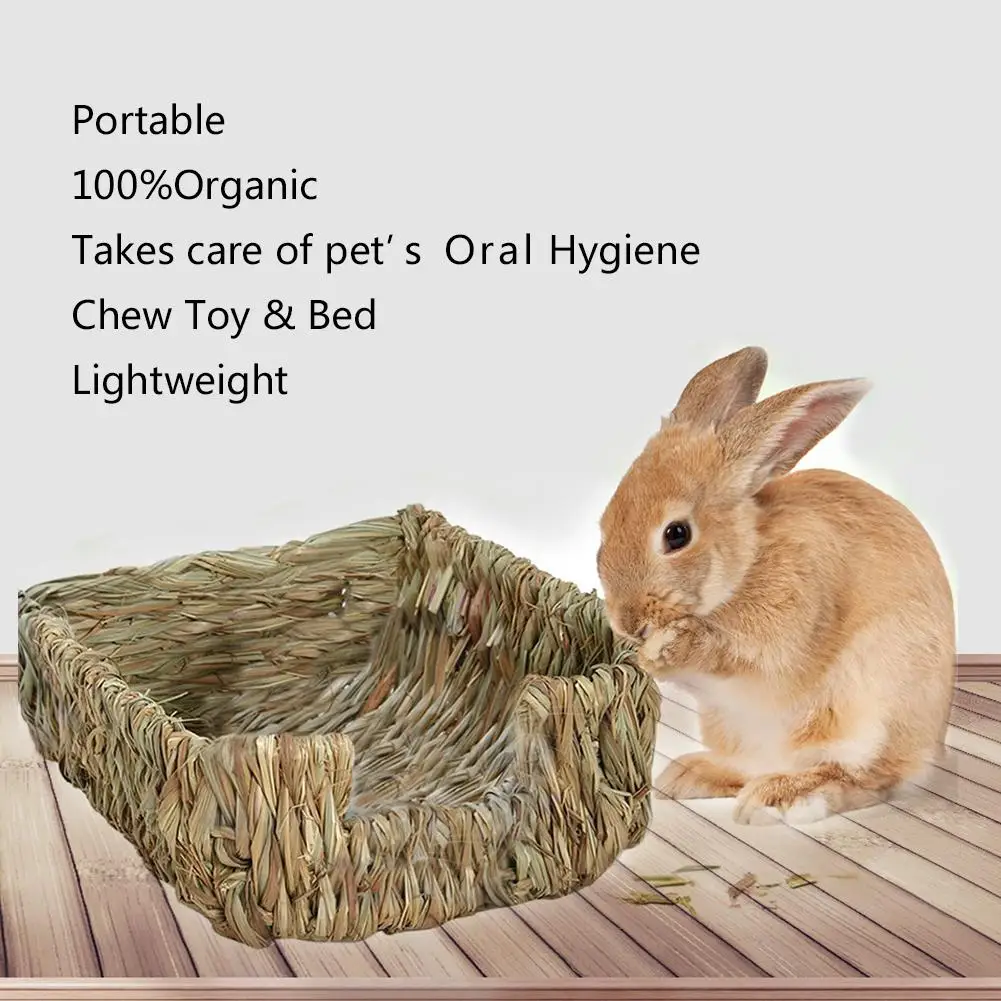 Handcraft Woven Grass Hamster Nest Rabbit House Cage Natural Grass Bed Nest for Guinea Pigs Chinchillas Small Pets Chew Toys