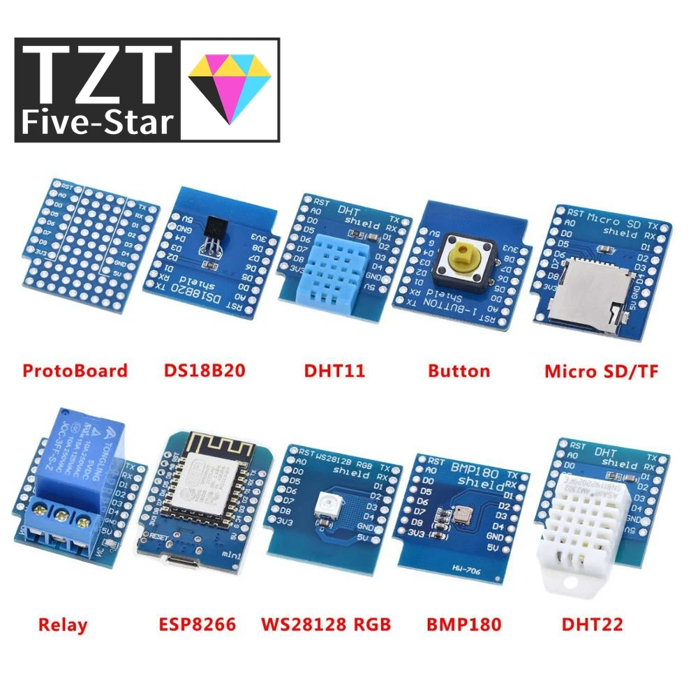 Esp8266 D1 Mini Pro WLAN-Entwicklungsboard Nodeu Ws2812 RGB Dht11 Dht22 Am2302 Relais Ds18b20 Bmp180 Motor für Arduino DIY-Kit – Detail 1