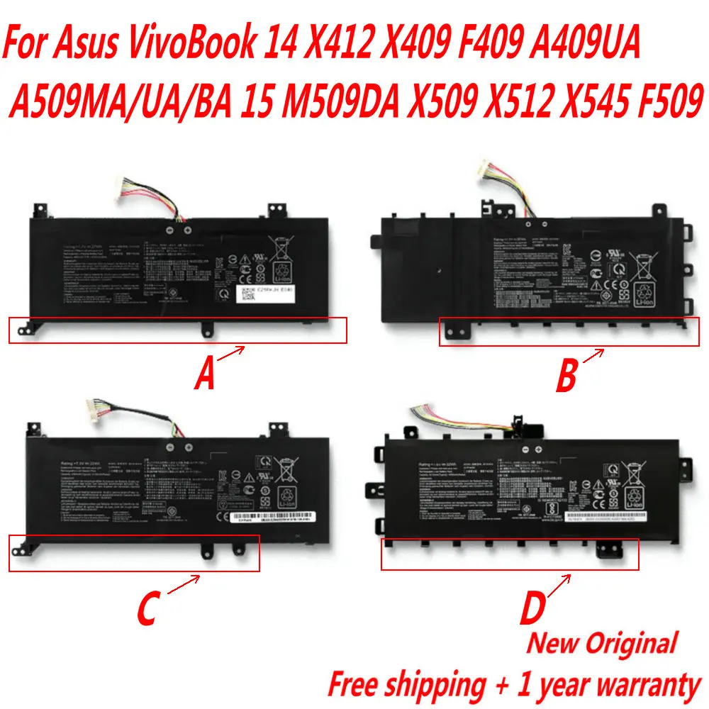 

NEW B21N1818 C21N1818 Laptop Battery For Asus VivoBook 14 X412 X409 F409 A409UA A509MA/UA/BA 15 M509DA X509 X512 X545 F509