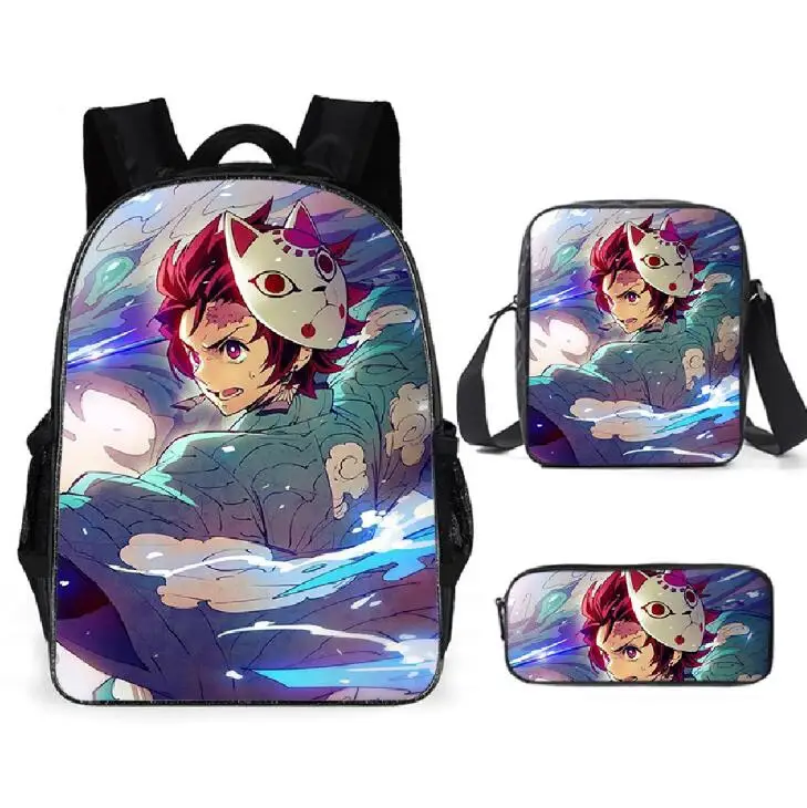 Kid\'s School Bag Backpack Anime Demon Slayer Kimetsu no Yaiba Printed School Bag Customized Backpack Student Mochilas 3pcs/set