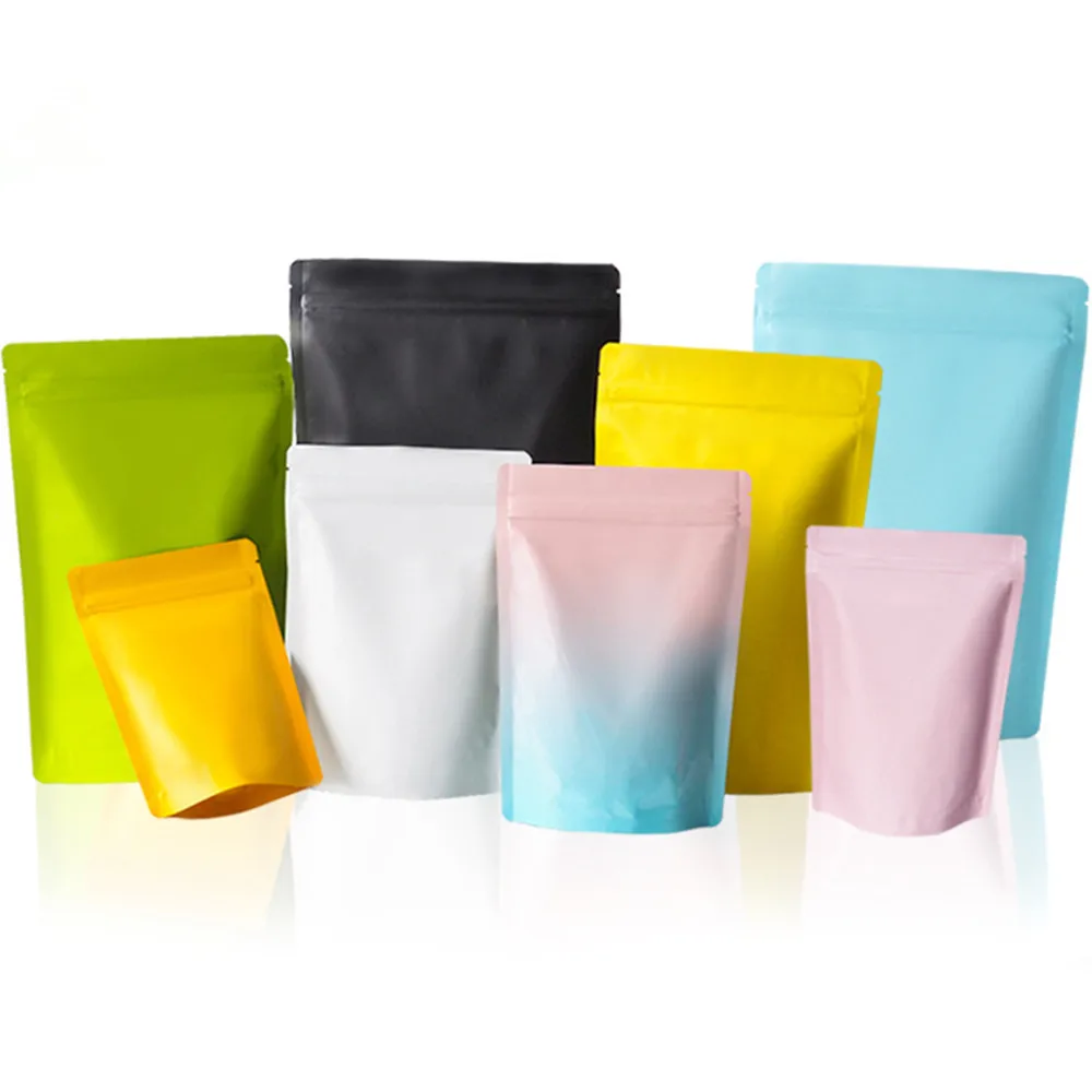 

100Pcs Colorful Zip Lock Stand Up Matte Mylar Foil Bag Zipper Grip Seal Tear Notch Doypack Food Coffee Bean Storage Pack Pouches