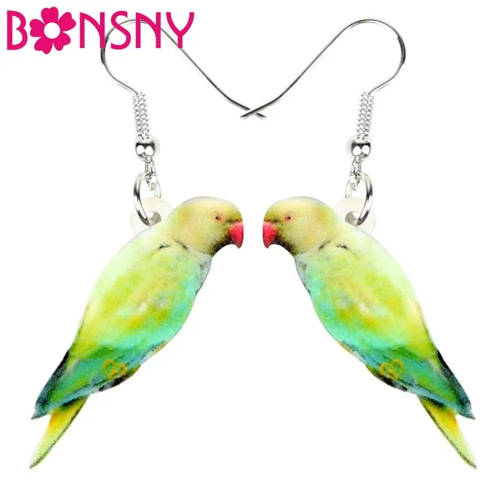 Bonsny Acrylic Rose-ringed Parakeet Bird Earrings Drop Dangle Cute Animal Jewelry Women Girls Teens Charms Gift New Design 2019