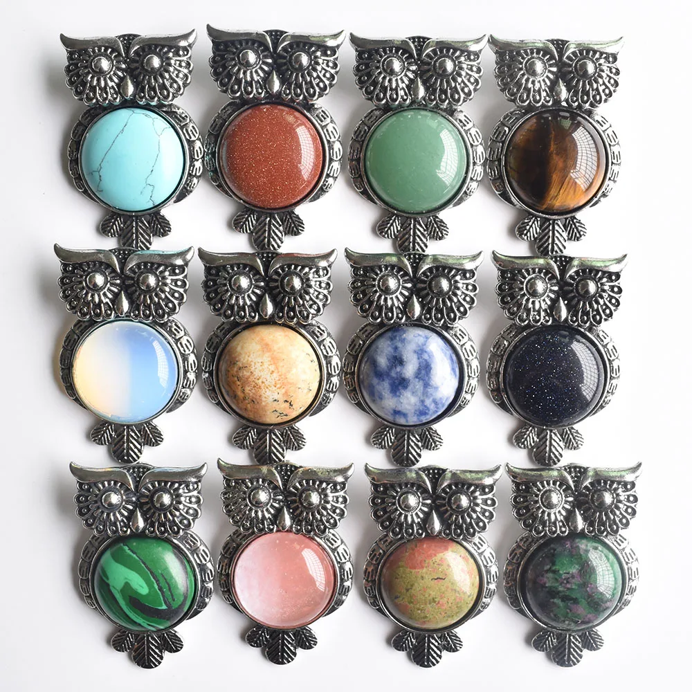 

2020 new Fashion Vintage alloy natural stone mixed owl shape pendants for jewelry making wholesale 12pcs/lot free shipping