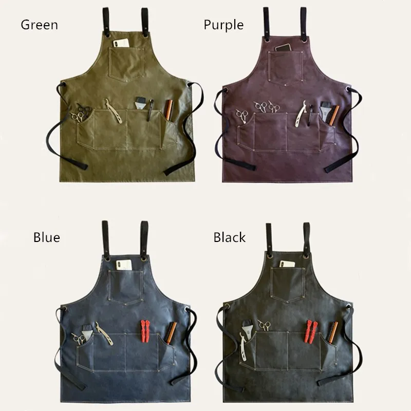 Cross-back PU Apron Cafe Barista Bartender Pastry Chef Restaurant Grill BBQ Uniform Florist Barber Carpenter Painter Workwear E1