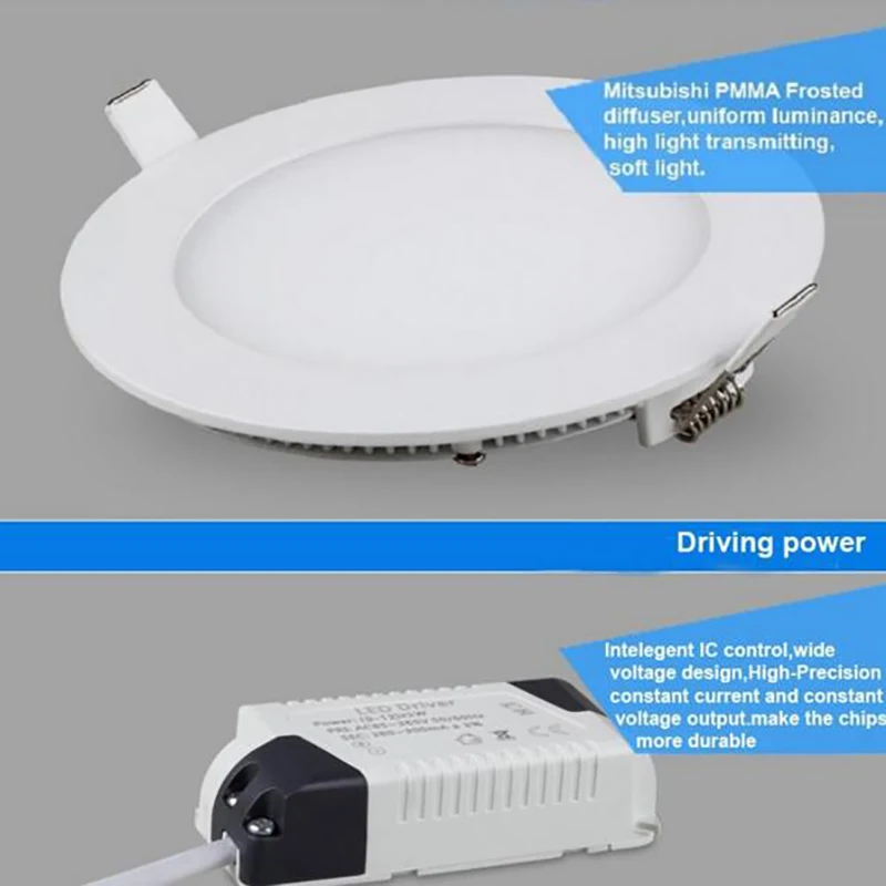 3W 4W 6W 9W 12W 15W 18W 20W 24W LED Thin Round Panel Light Ceiling Light Down Light Private mold 220mm 240mm Cutting Hole