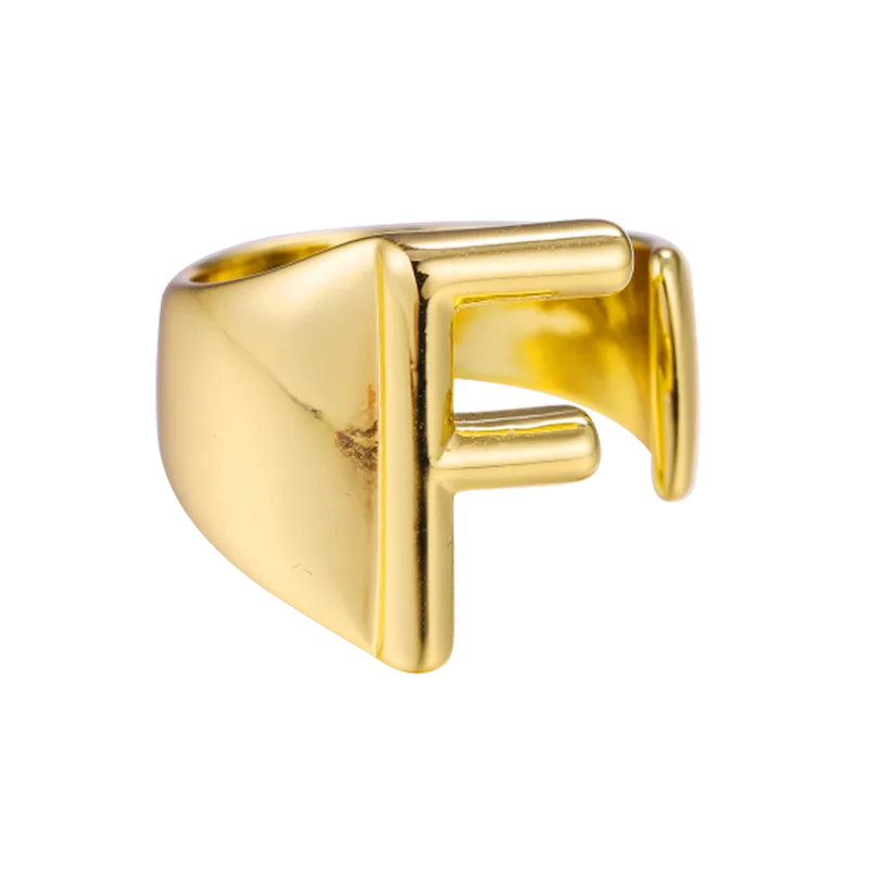 Juya 18K Real Gold Plated Handmade Luxury Open Adjustable Initial Name Rings For Women Men Gift Graduation Fine Jewelry Supplies