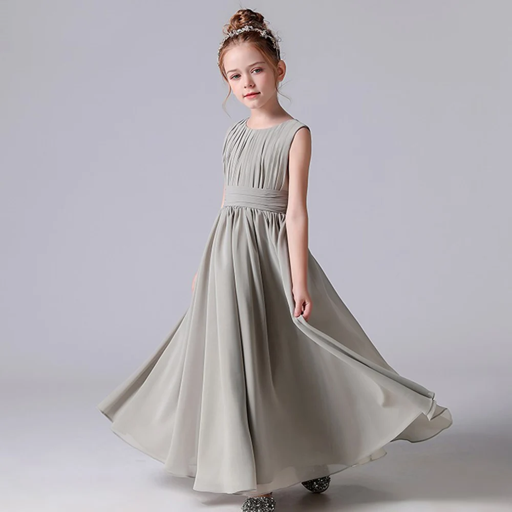 Dideyttawl Customized Chiffon Pleated Flower Girl Dresses Sashe Kid Wedding Birthday Party Pageant Gowns Junior Bridesmaid Dress