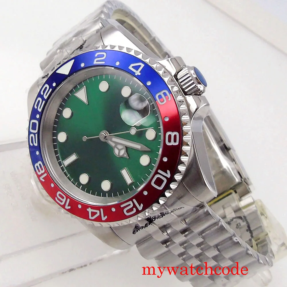 Reloj con esfera verde para hombre, cristal de zafiro estéril, NH35, MIYOTA 8215, PT5000, correa de acero automática, bisel unidireccional, 40mm