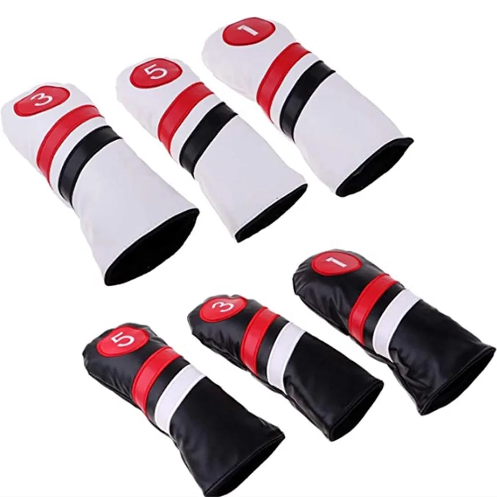 Golf Club Head Covers Woods Driver 3 5 Wood Fairway 3Pcs/Set embroidery PU Headcovers Men Women with Number Tag Classic Look