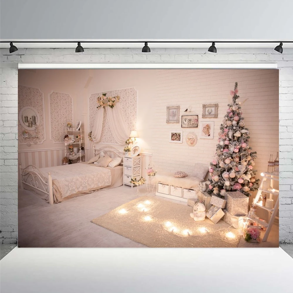 غرفة التصوير الفوتوغرافي الداخلية ، المشهد المضيء ، شجرة عيد ميلاد الطفل ، صورة خلفية التصوير الفوتوغرافي ، لاستوديو الصور