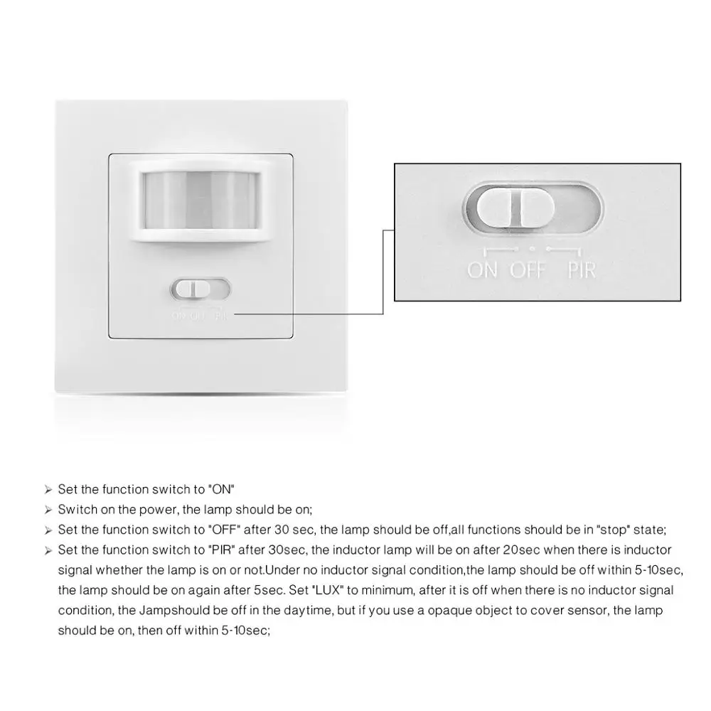 Smart PIR Motion Sensor Switch AC 110V - 240V Recessed Infrared Auto Control ON/Off Wall switch Human body induction Detector