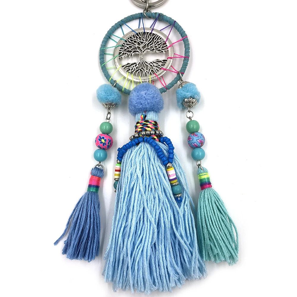 New handmade bohemian Car Key Chain Lanyards Key Ring Key Finders fringe Tassel tree life Pendants Bag Rings KeyChain for women