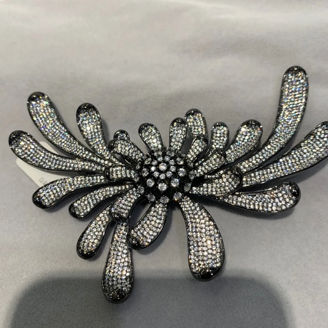 big chrysanthemum flower brooch 925 sterling silver with cubic zircon high quality 10*6CM fine women jewelry free shipping