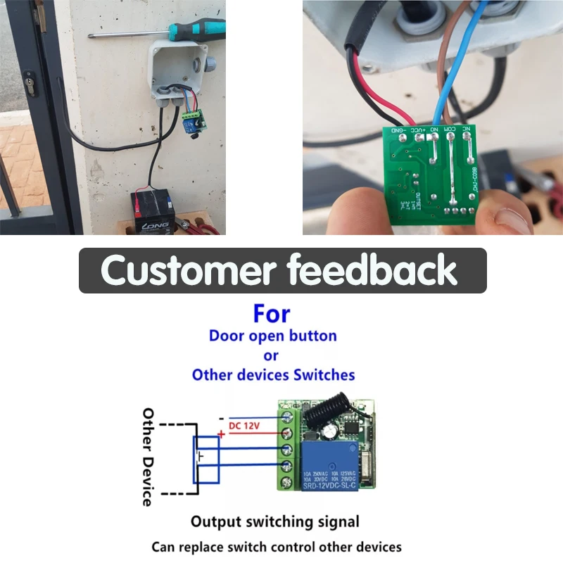 433 Mhz Wireless Light Switch Remote Control 1000 Meters Distance 12V 1CH Relay Receiver Module Control for Electronic Lock Gate