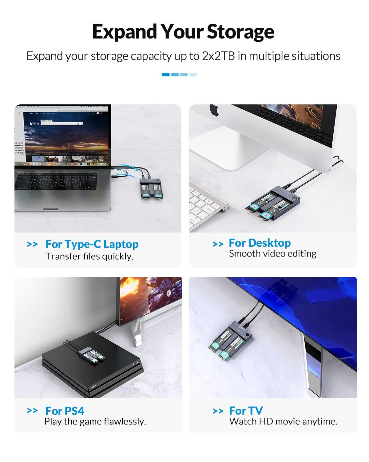 Imagem -02 - Orico Dual Bay M.2 Nvme Ssd Gabinete Offline Clone Usb c 3.1 Gen2 10gbps para Chave m & Chave m b Nvme Pcie Ssd Leitor de Disco Rígido