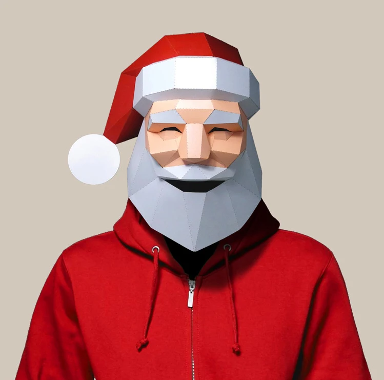 Pre Cut Paper Mask 3D Santa Claus Halloween Costume Cosplay DIY Paper Craft Model Mask Christmas