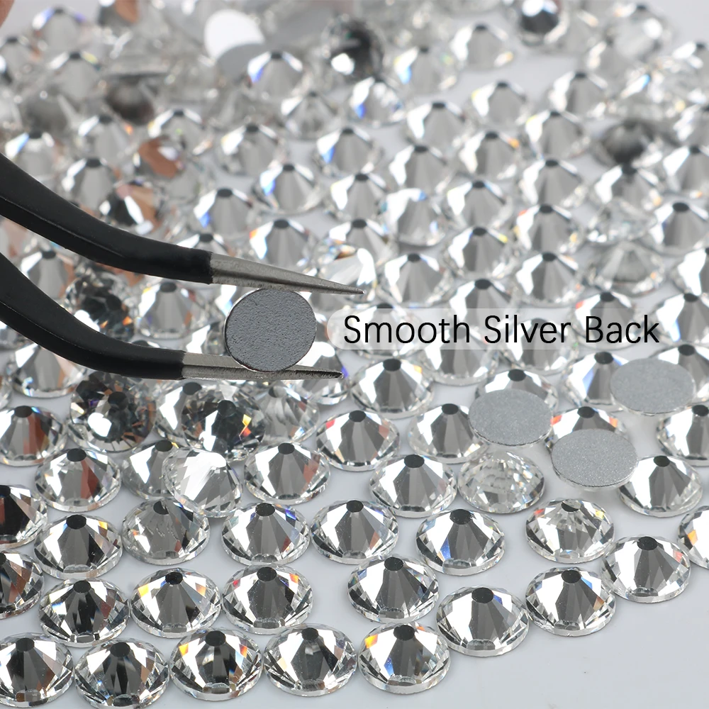 Top quality SS3-SS43 Clear Crystal White 3D Nail Art Decoration rhinestones Silver Flatback Rhinestones Glitter Gems