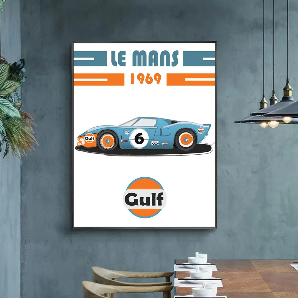 

Gulf 24 Hours Of Le Mans 1969 Vintage Classic Car Poster Print On Canvas Painting Home Decor Wall Art Picture For Living Room