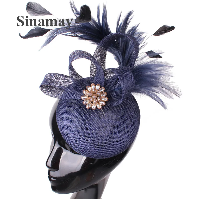 

Turquoise Sinamay Women Elegant Fascinators Fancy Feathers Hats For Ladies Headpiece Party Tea Royal Hair Accessories XMF84