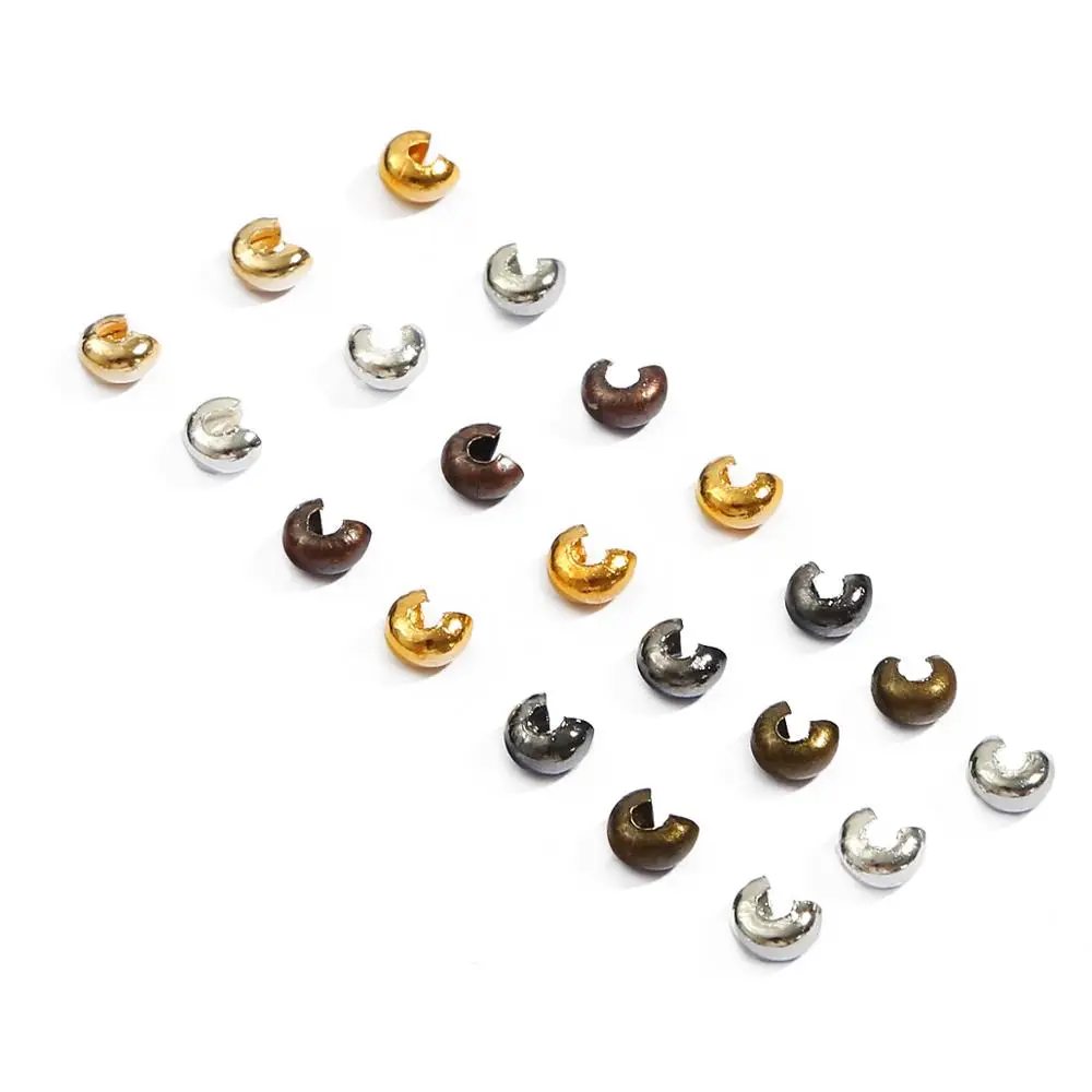 100Pcs 3/4/5mm Silver/Gold/Gunmetal/Rhodium/Bronze/Copper Plated Smooth Crimp End Beads Covers Jewelry Diy Component Wholesales