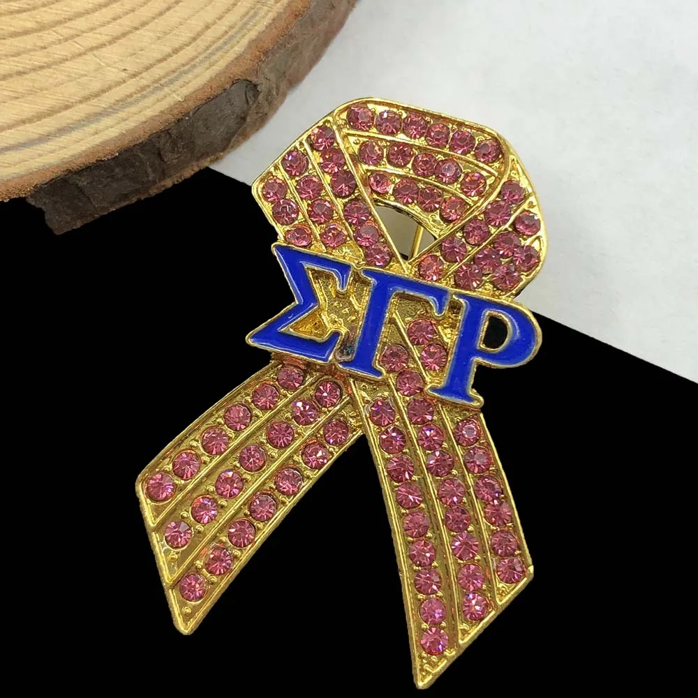 Handmade Greek Letter Sigma Gamma Rho Girl Shield Vote Cancer Pink Ribbon Suit Dress Party Wedding Lapel Brooch Pin