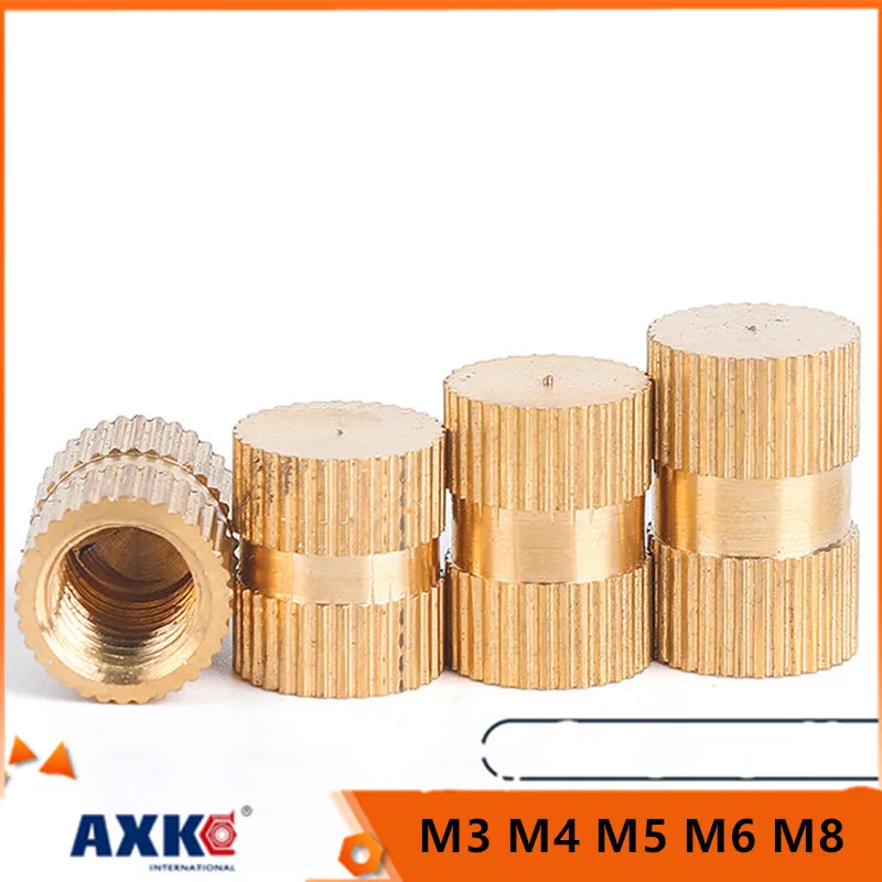 5/25X M3 M4 M5 M6 M8 Type B Solid Brass Copper Injection Molding Knurl Thread Insert Nut Embedded Nutsert Single Pass Blind Hole