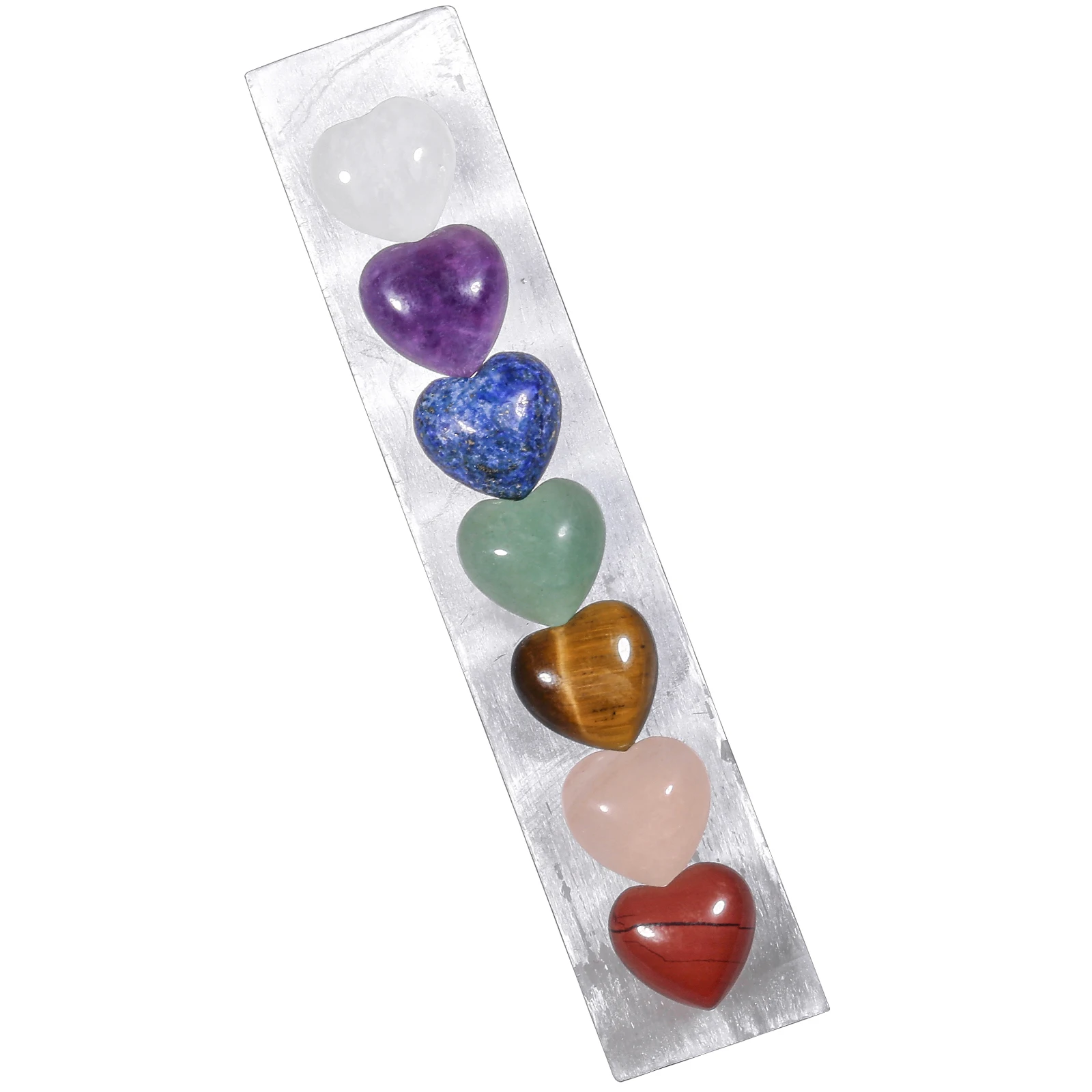 

TUMBEELLUWA 7 Chakra Crystal Heart Stones on Selenite Wand For Chakra Balancing Meditation Home Decor