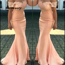 Vestido de dama de honor de satén elástico para mujer, traje Formal sin mangas, escote Corazón, hombros descubiertos, talla grande, personalizado