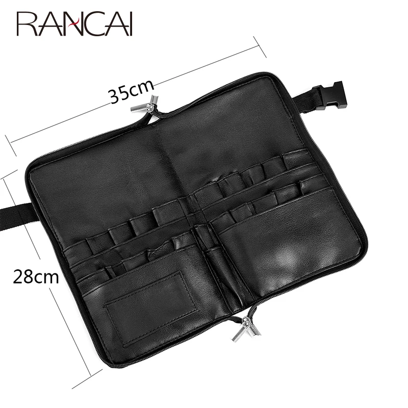 RANCAI Make up Brushes Waist Bag Zipper Holder Black Two Arrays Case Artist Pockets For 22/32pcs  makeup storage organizer