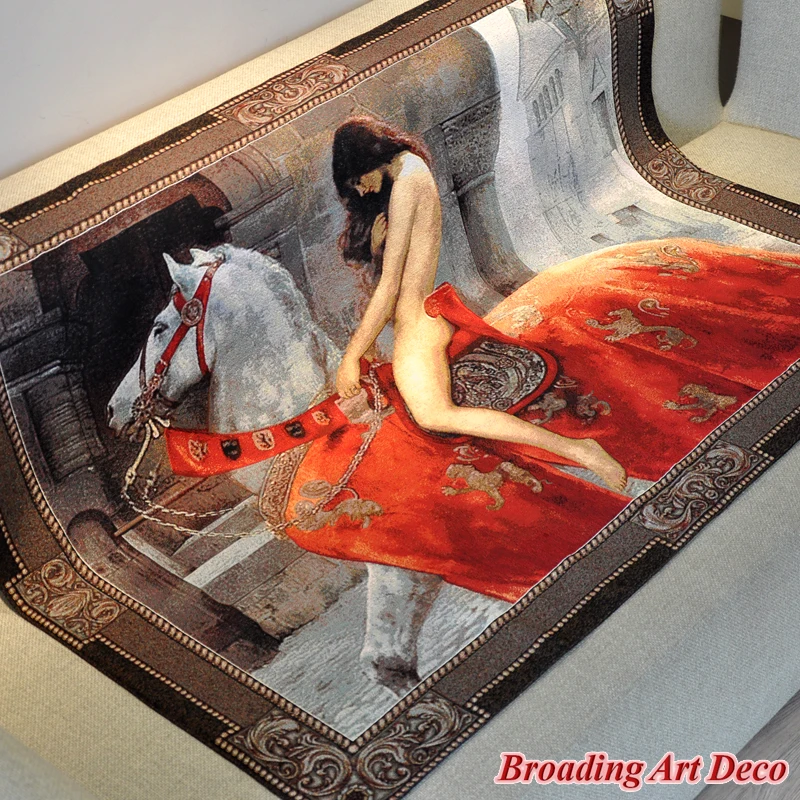 Lady Godiva Medieval Art Tapestry Wall hanging Jacquard Weave Gobelin Textile Decoration Aubusson Cotton 100% Big Size 140x100cm