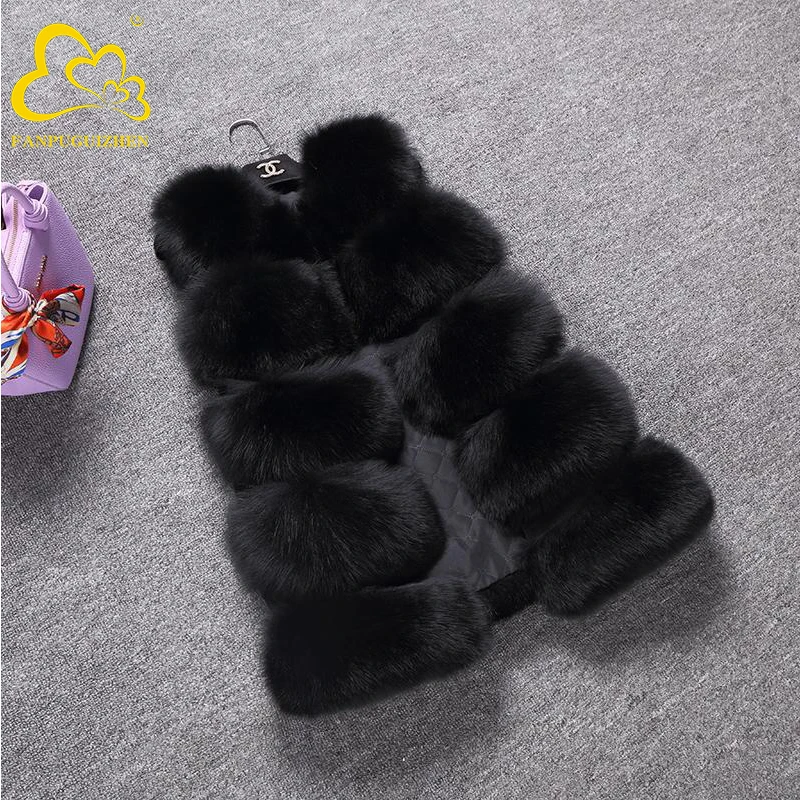 Colete de pele de raposa falsa para mulheres, top fino quente, jaqueta casual de pele falsa, casaco sem mangas de inverno, moda