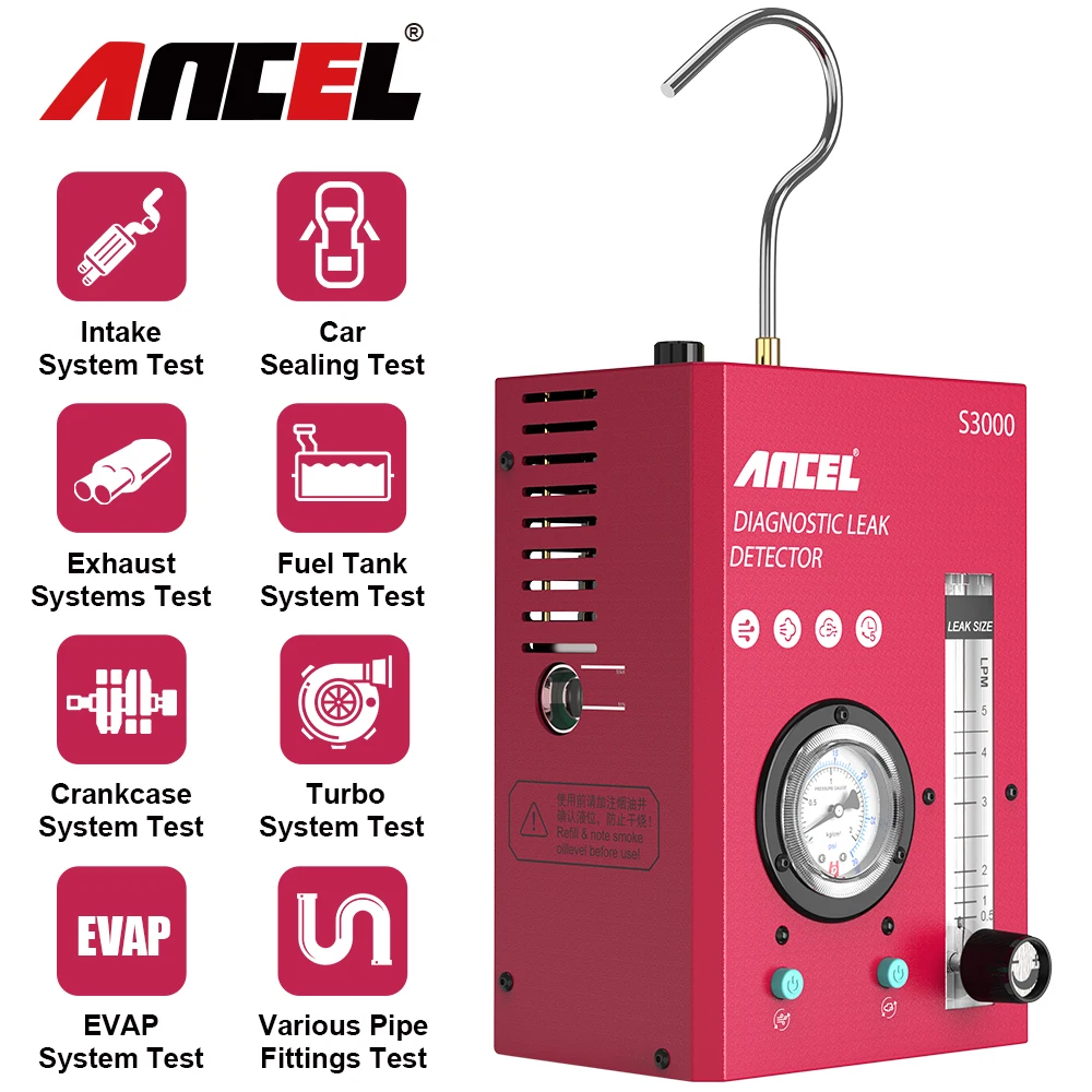 

ANCEL S3000 Car Smoke Leak Detector With Air Pump 12V EVAP Diagnostic Tool Vacuum Tester Fuel Pipe Leakage Locator for Motocycle