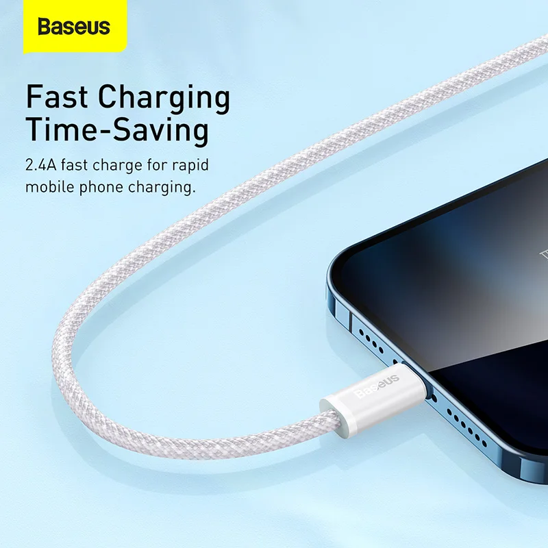 Baseus USB Cable For iPhone 13 12 11 Pro XS Max XR X 8 7 Mini 2.4A Fast Charging Data Phone Cable For iPhone 13Pro Max Wire Cord