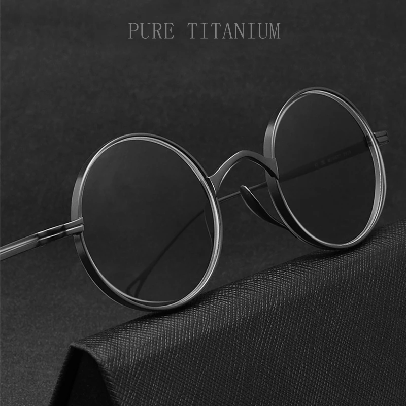 

YIMARUILI Ultra-Light Pure Titanium Wide-Rim Retro Round Eyewear Frame Myopia Prescription Eyeglasses Frame Men And Women 10518