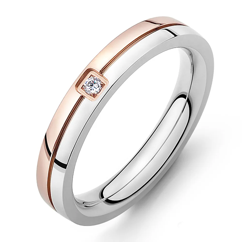 KNOCK  high quality Cubic Zirconia Ring Stainless Steel Shinning Crystal Couple Ring Forever Love For Romantic Wedding Ring