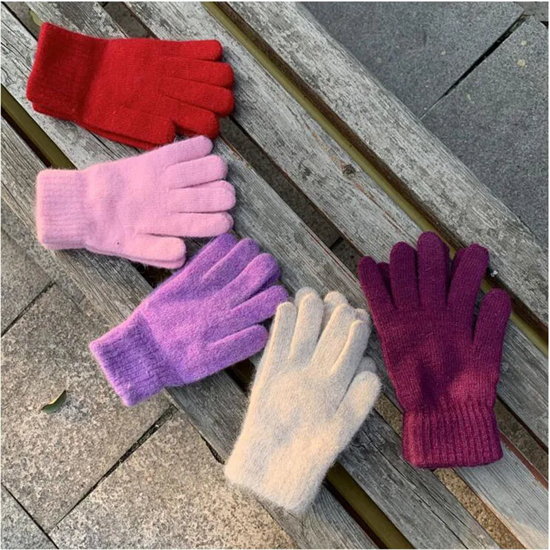 

Winter Women Gloves Cute Plush Warm Riding Gloves Rabbit Hair Mittens Female Full Finger Gloves