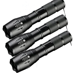 D2 3 x Tactical 18650 Flashlight LED T6 High Powered 5 Modes Zoomable Aluminum Headlamp Powerful edc flashlight camping Lantern